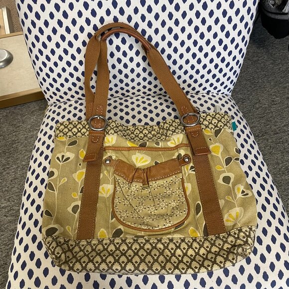 Fossil Beige Floral Canvas Tote Bag - Picture 1 of 9